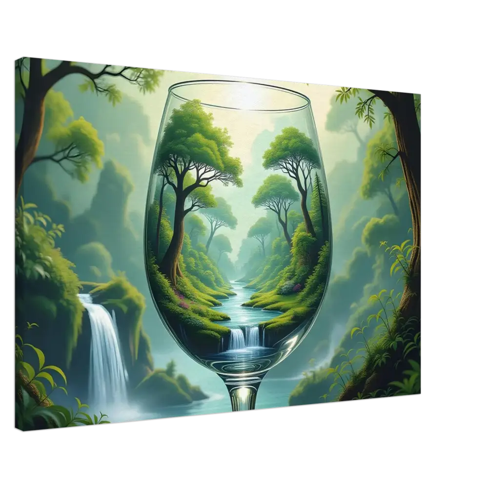Wine glass with lush landscape scene on Surreal Forest Canvas PixiOnyx Natureflow Wrap