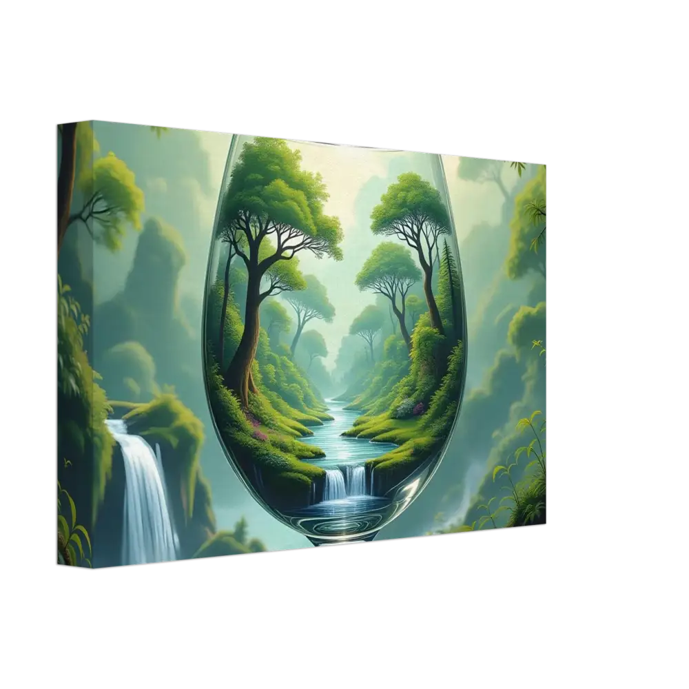Surreal forest landscape canvas print inside a wine glass for PixiOnyx Natureflow Wrap