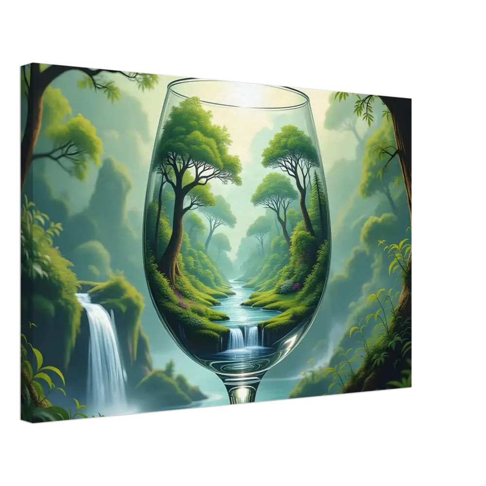 Wine glass with lush forest landscape on Surreal Forest Canvas PixiOnyx Natureflow Wrap