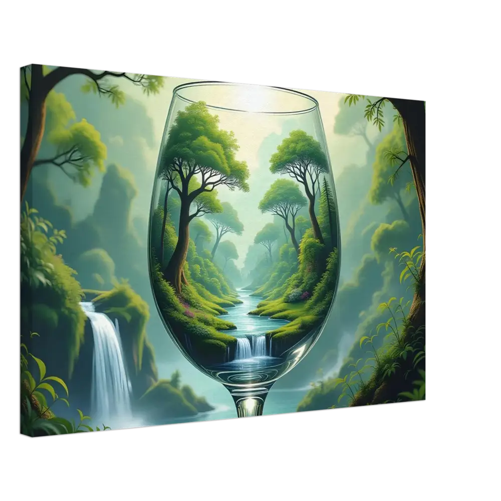 Wine glass with lush Forest landscape in Surreal Forest Canvas PixiOnyx Natureflow Wrap