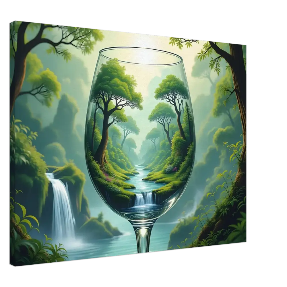 Wine glass with a lush Forest landscape on the Surreal Forest Canvas by PixiOnyx Natureflow Wrap