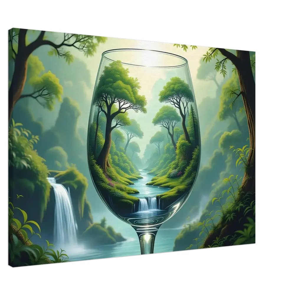 Wine glass with lush forest landscape on Surreal Forest Canvas by PixiOnyx Natureflow Wrap