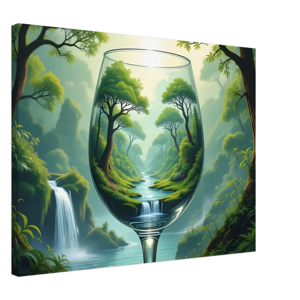 Wine glass with a lush Forest landscape representing PixiOnyx Natureflow Wrap surreal art
