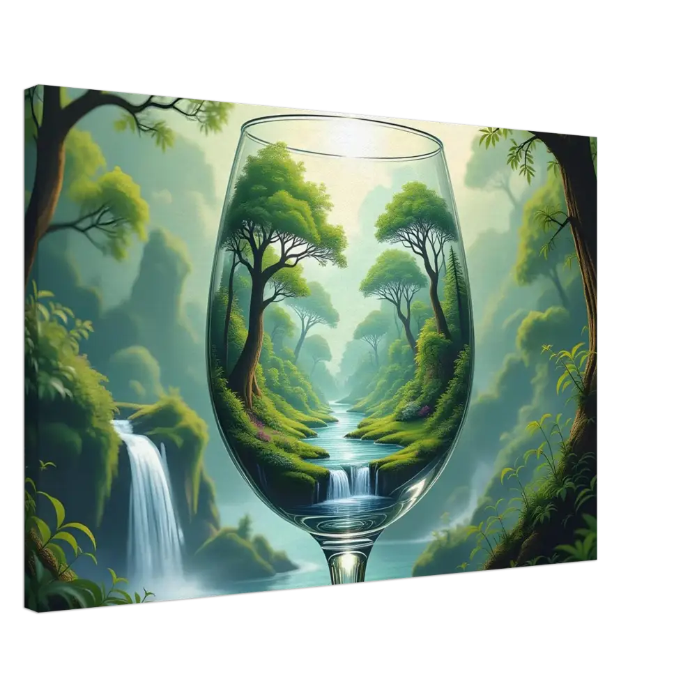 Nature-filled wine glass canvas artwork on the Surreal Forest Canvas World in a Glass by PixiOnyx Natureflow Wrap