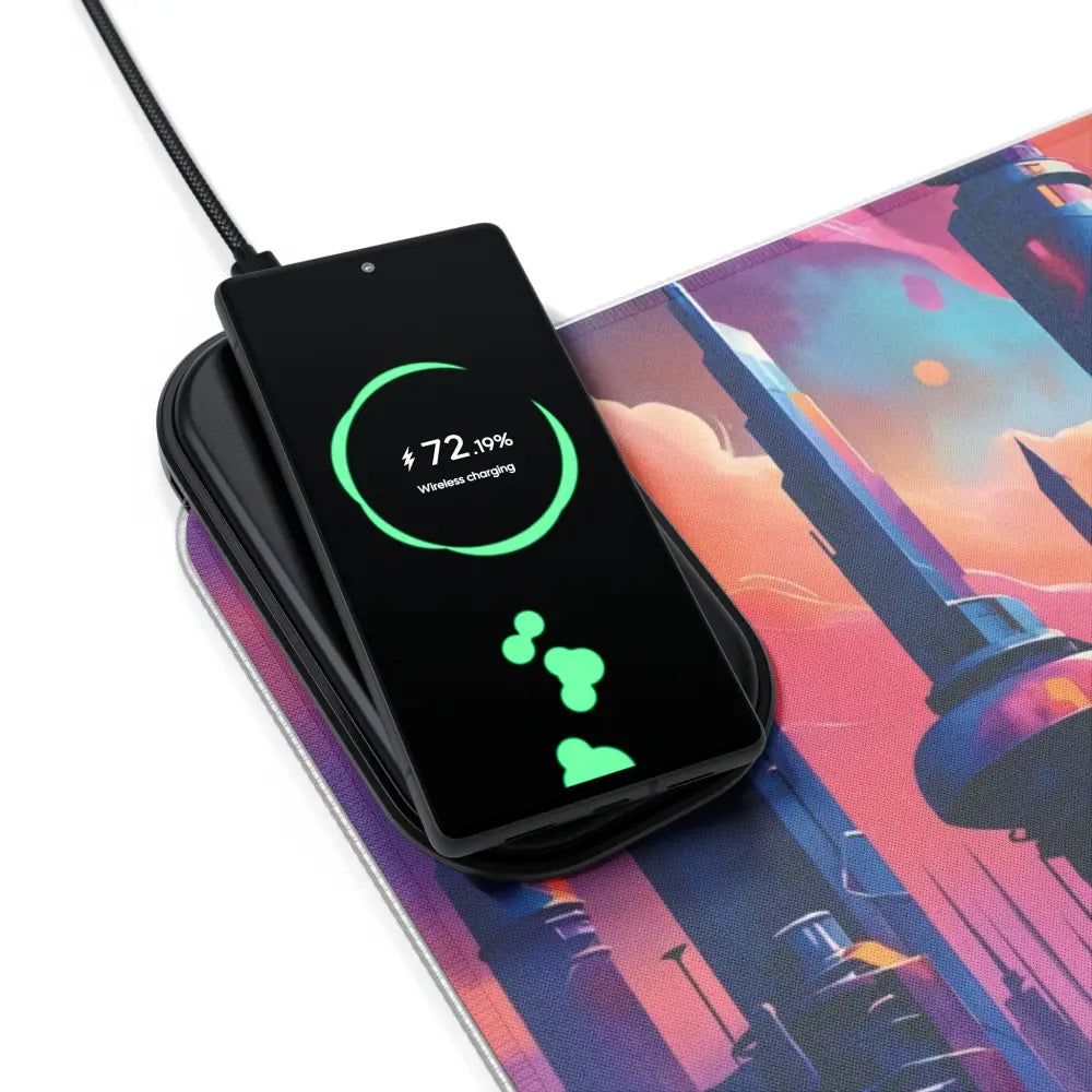 Symphony of Tomorrow RGB Gaming Mouse Pad with wireless charging and sleek black design