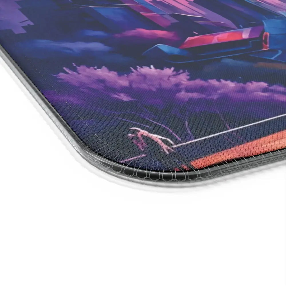Gaming mouse pad with neon cityscape design and wireless charging for immersive gaming