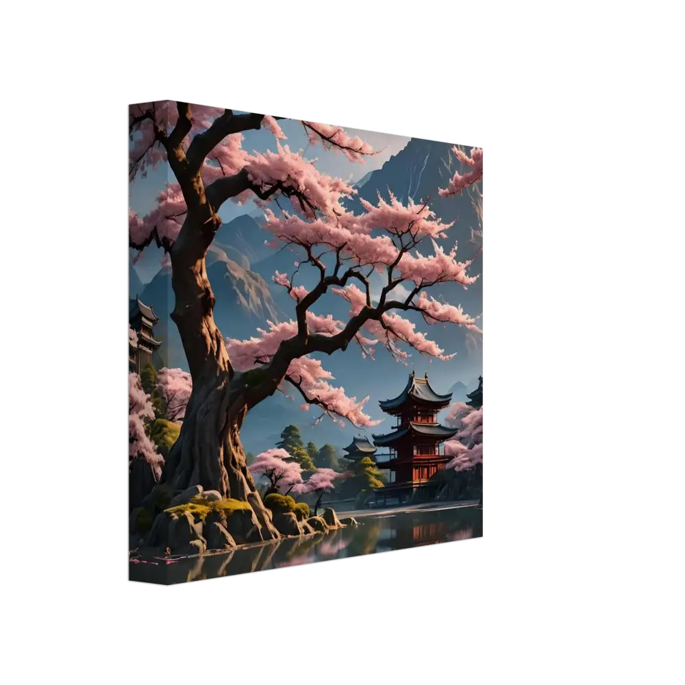 Japanese cherry blossom painting on gallery canvas wrap in Temple Blossom Serenity by PixiOnyx