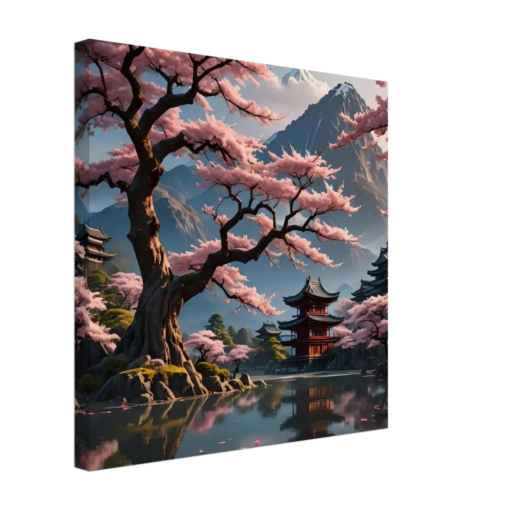 Japanese cherry blossom landscape canvas art for Temple Blossom Serenity gallery wrap