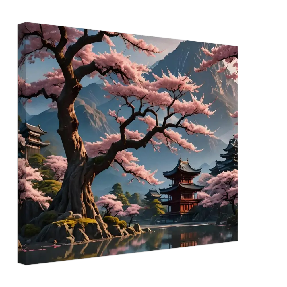 Japanese cherry blossom landscape on canvas for Temple Blossom Serenity Gallery Wrap