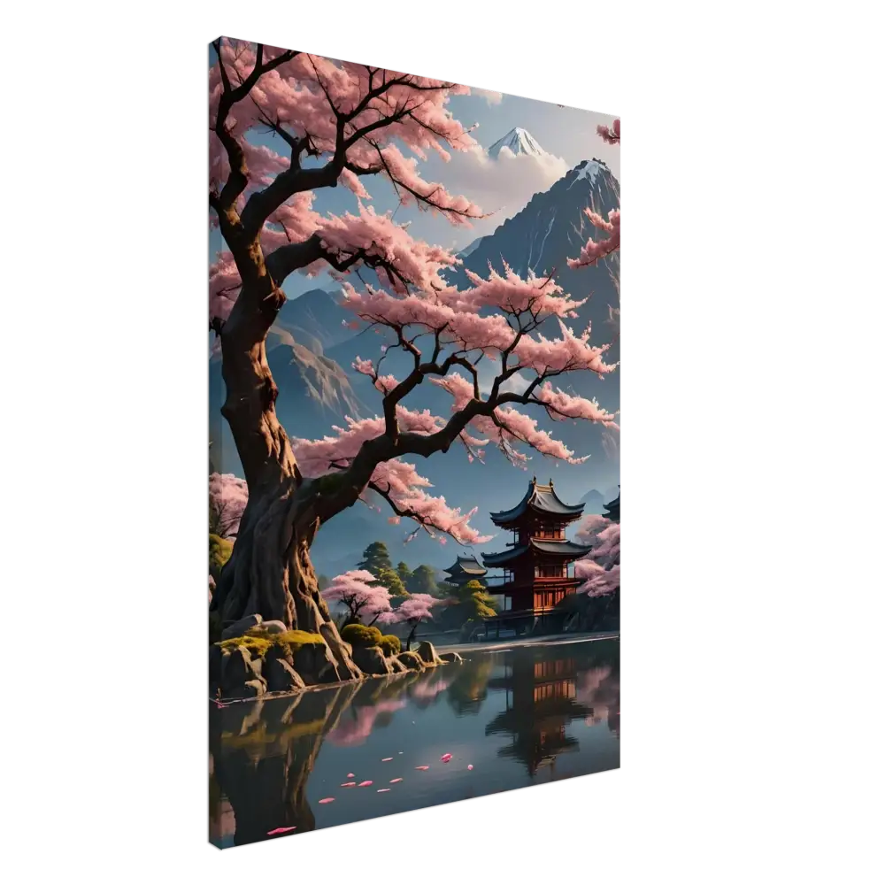 Japanese cherry blossom landscape canvas for Temple Blossom Serenity Gallery Wrap by PixiOnyx