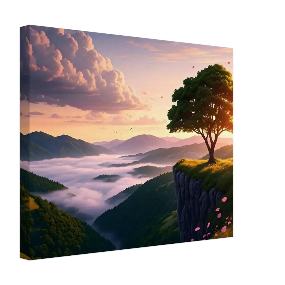 Serene mountain landscape canvas print titled The Edge of Dawn by PixiOnyx Landscape Art