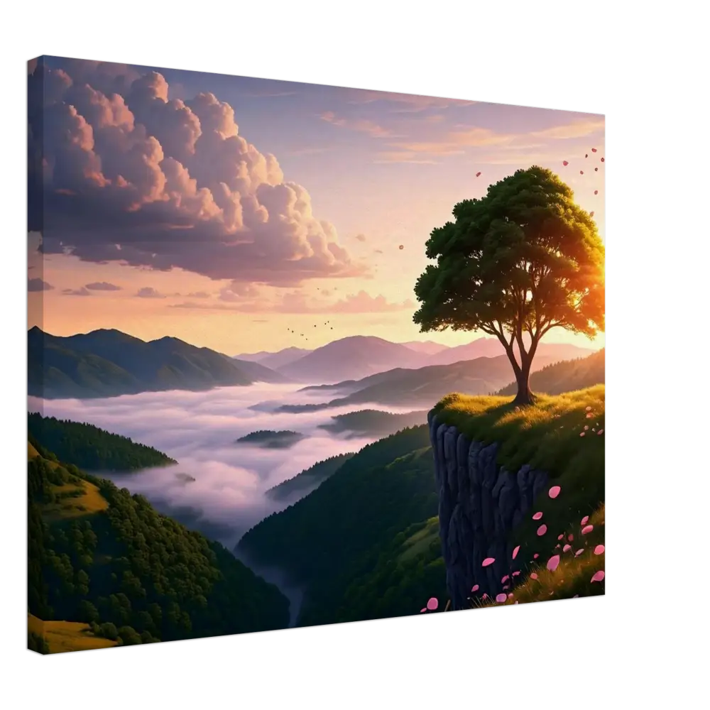 Scenic landscape canvas print titled The Edge of Dawn featuring a serene sunrise on a cliff