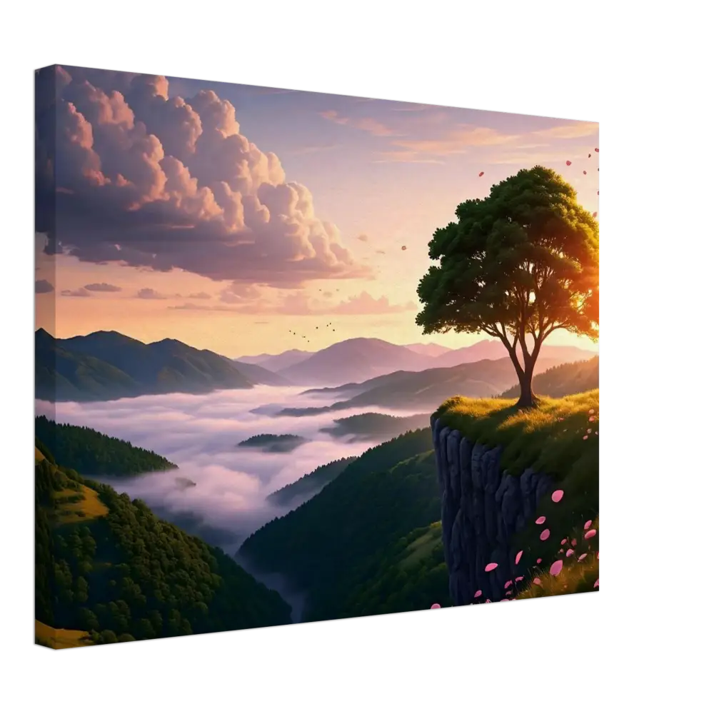 Scenic Sunrise Cliff Canvas Print displayed in The Edge of Dawn PixiOnyx Landscape Art