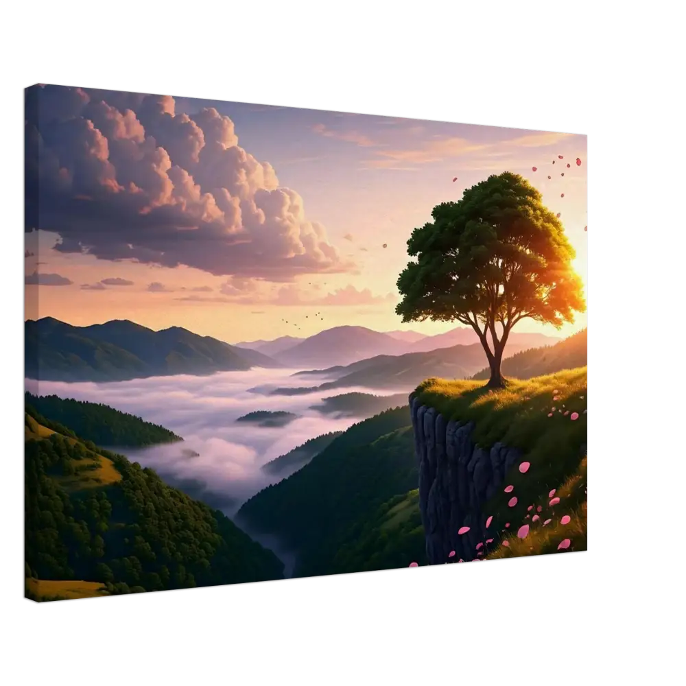 Scenic landscape canvas print of Serene Sunrise on the Cliff by PixiOnyx Landscape Art