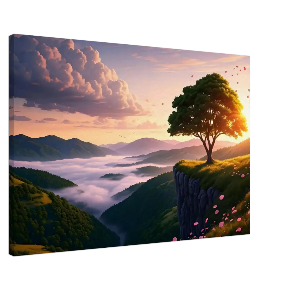 Scenic landscape canvas print showing a serene sunrise on a cliff edge for home decor