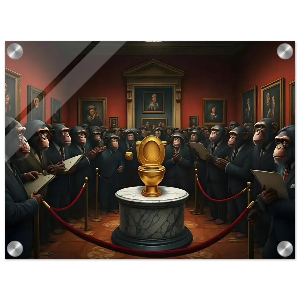 Golden Toilet on Display in The Golden Throne Acrylic Print PixiOnyx Crystal-Clear Comedy Classic