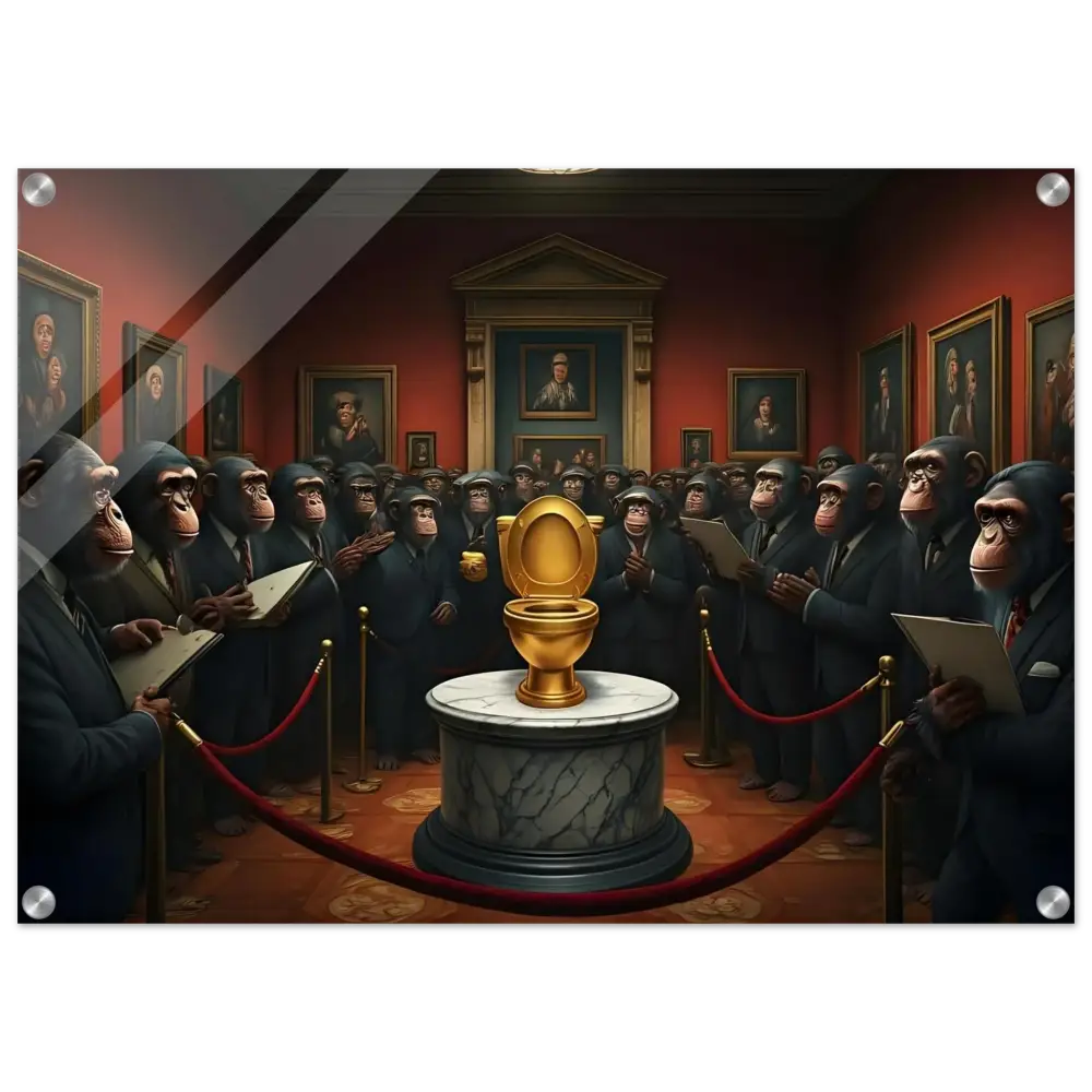 Golden toilet displayed in The Golden Throne Acrylic Print by PixiOnyx Crystal-Clear Comedy Classic