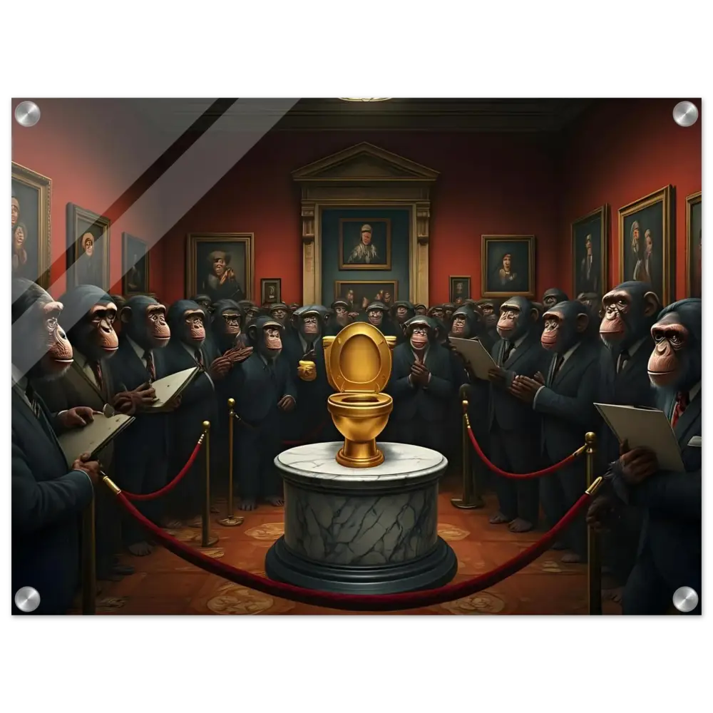 Golden toilet acrylic print from PixiOnyx, a luxurious comedy classic decor piece