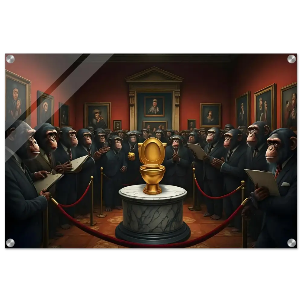 Golden toilet displayed in The Golden Throne Acrylic Print by PixiOnyx Crystal-Clear Comedy Classic