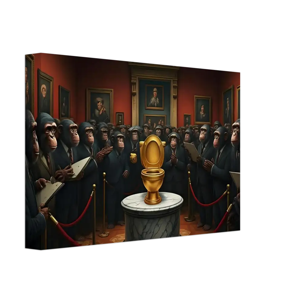 Golden toilet displayed on The Golden Throne Canvas PixiOnyx Absurdist Museum Wrap