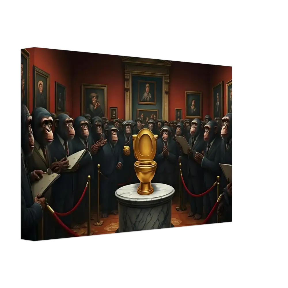 Golden toilet displayed on The Golden Throne Canvas by PixiOnyx Absurdist Museum Wrap