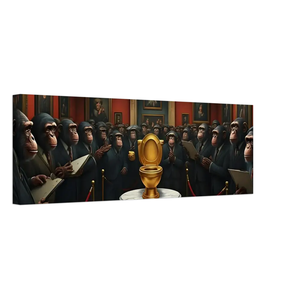 Golden toilet displayed on The Golden Throne Canvas by PixiOnyx Absurdist Museum Wrap