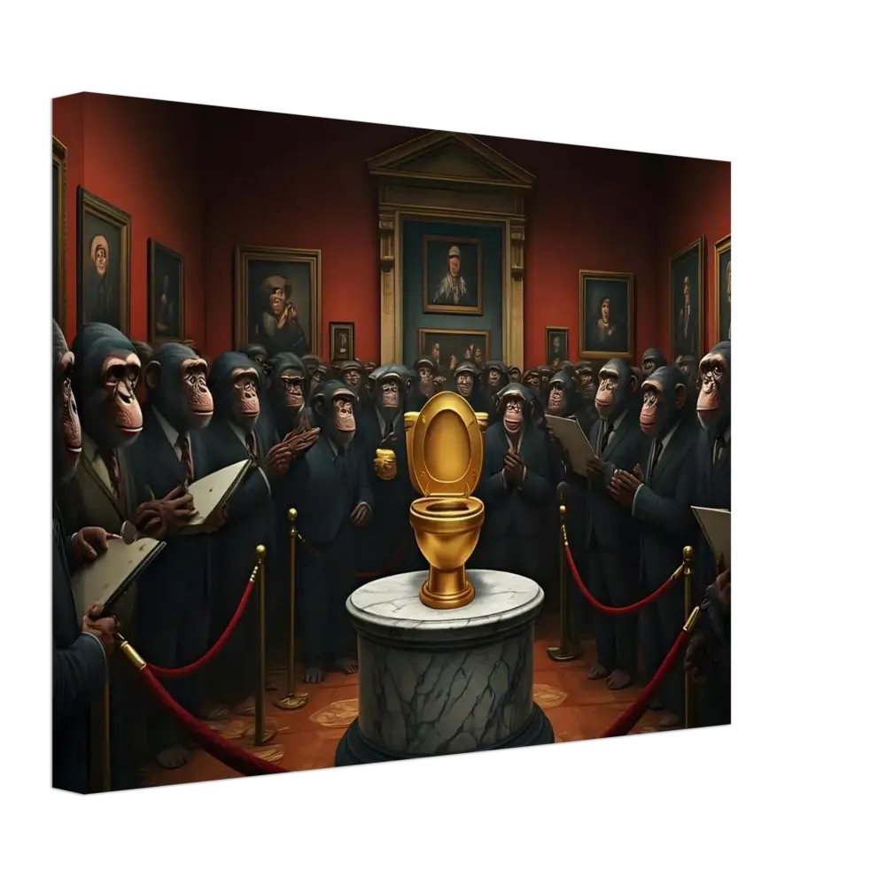 Golden Toilet displayed on The Golden Throne Canvas by PixiOnyx Absurdist Museum Wrap