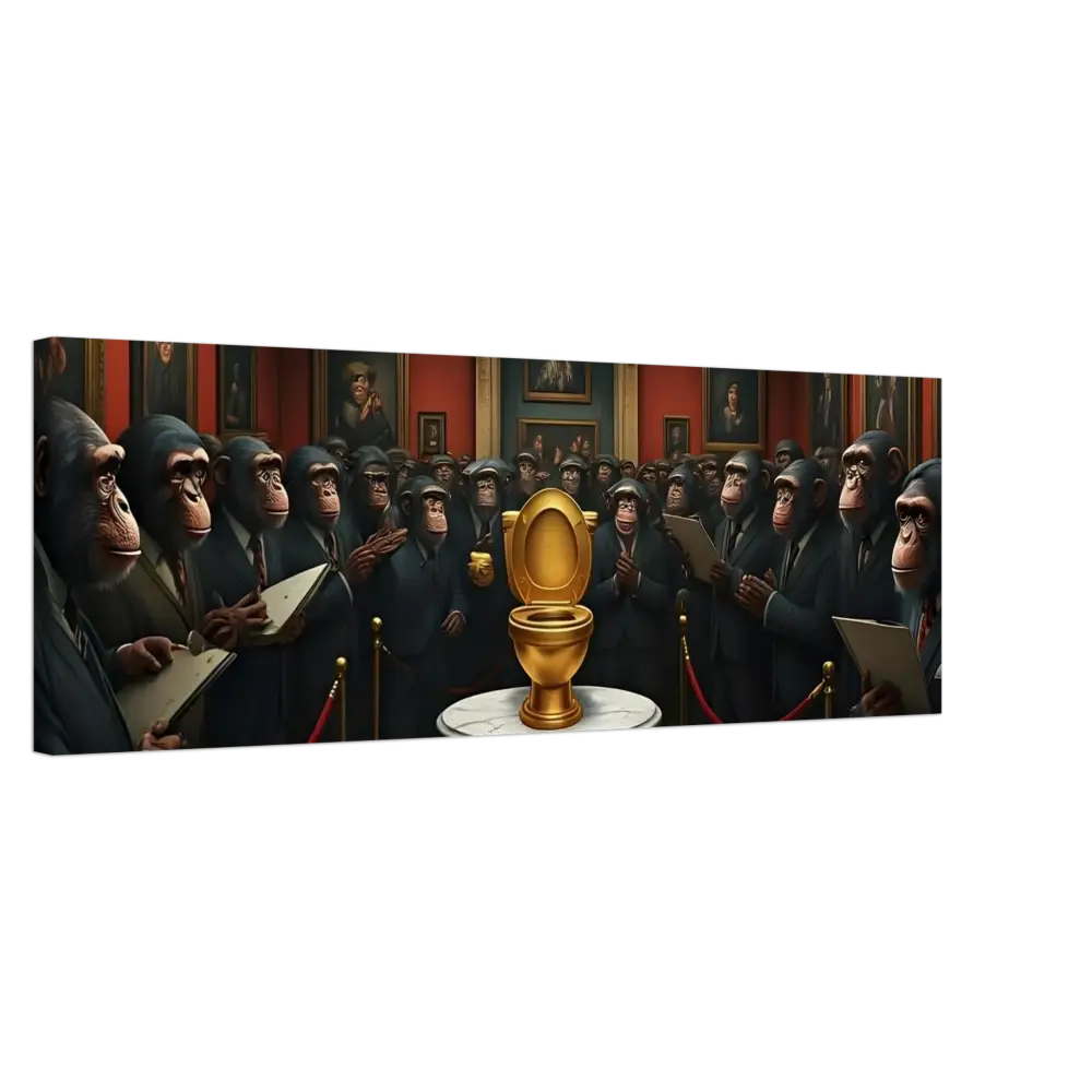 Golden toilet displayed on the Golden Throne Canvas by PixiOnyx Absurdist Museum Wrap