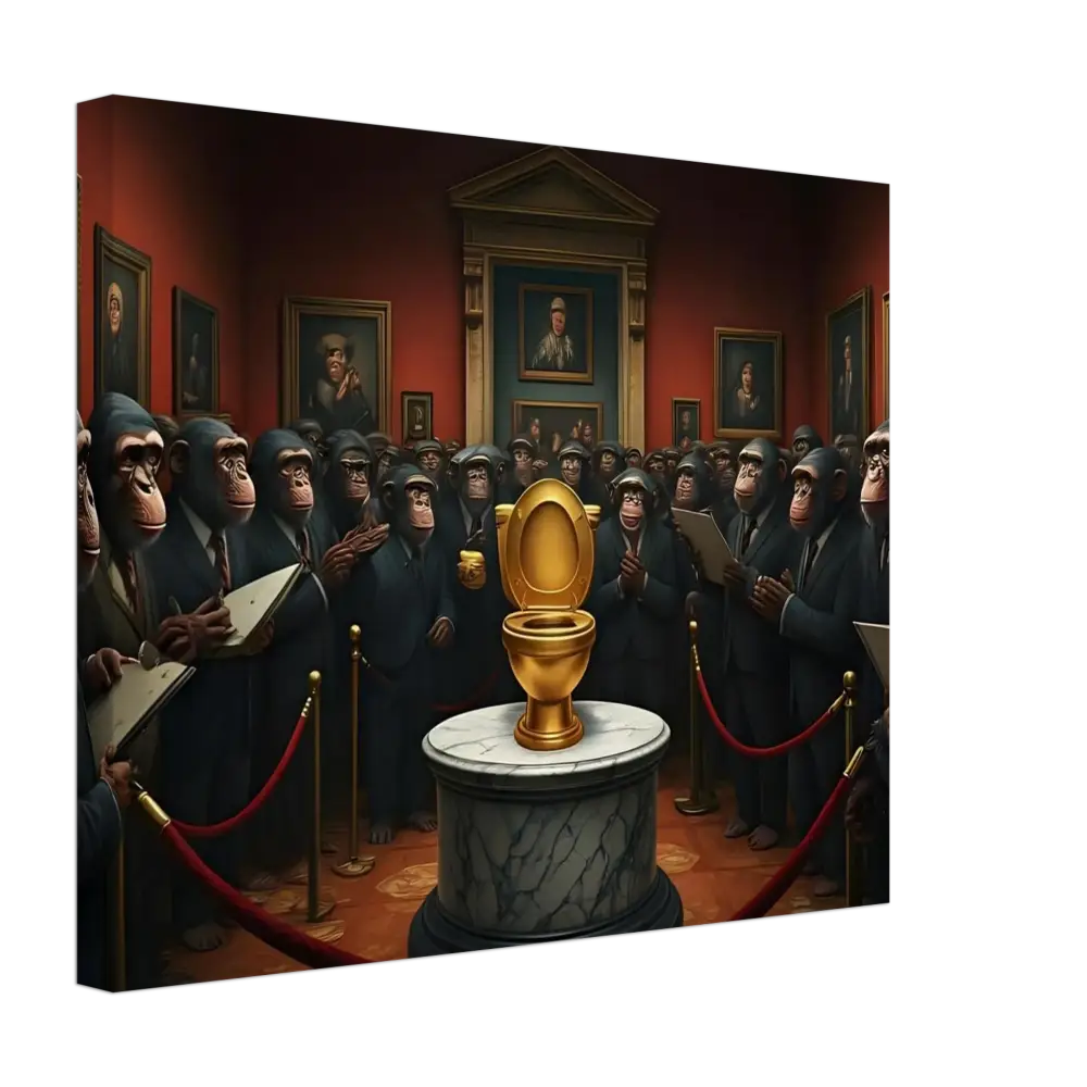 Golden toilet on display in The Golden Throne Canvas by PixiOnyx Absurdist Museum Wrap