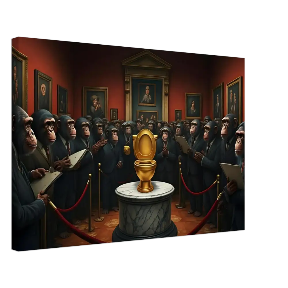Golden toilet featured in The Golden Throne Canvas by PixiOnyx Absurdist Museum Wrap