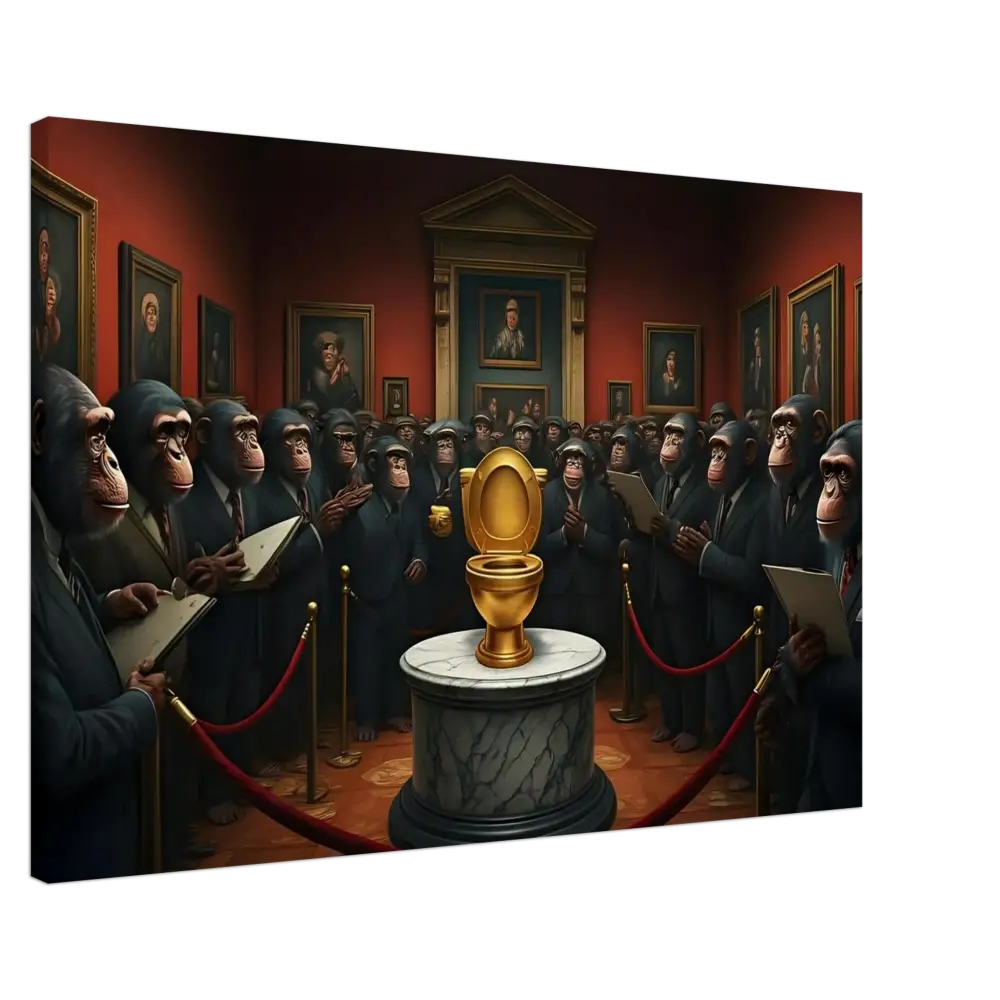 Golden toilet on display in The Golden Throne Canvas by PixiOnyx Absurdist Museum Wrap