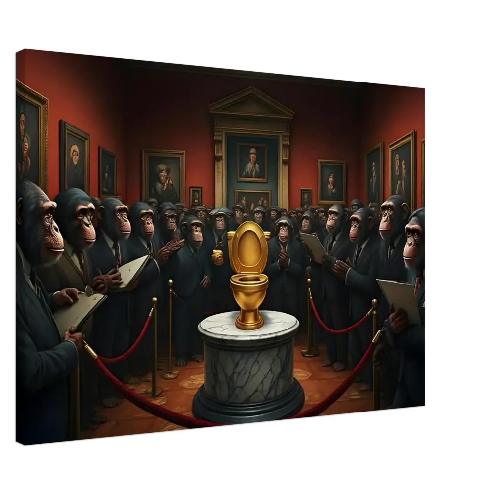 Golden toilet displayed on The Golden Throne Canvas by PixiOnyx Absurdist Museum Wrap