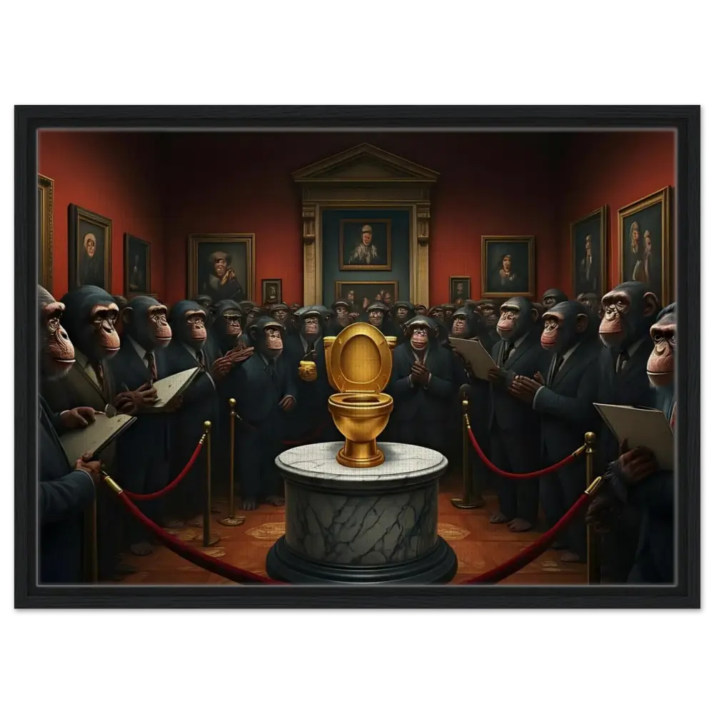 Golden Toilet displayed on the PixiOnyx Deluxe Satire Edition framed canvas