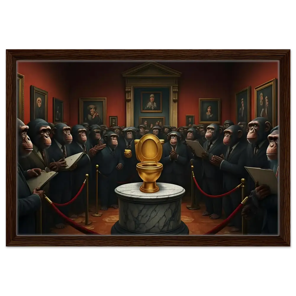 Golden Toilet displayed on The Golden Throne Framed Canvas PixiOnyx Deluxe Satire Edition