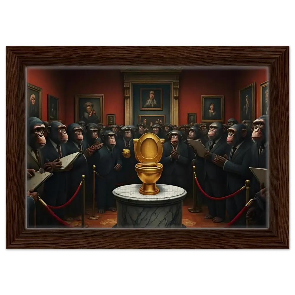 Golden Toilet displayed on The Golden Throne Framed Canvas PixiOnyx Deluxe Satire Edition
