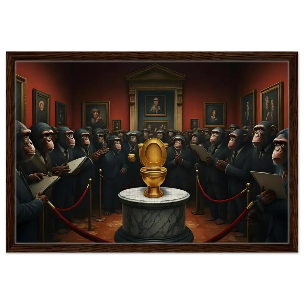 Golden Toilet displayed on The Golden Throne – Framed Canvas PixiOnyx Deluxe Satire Edition