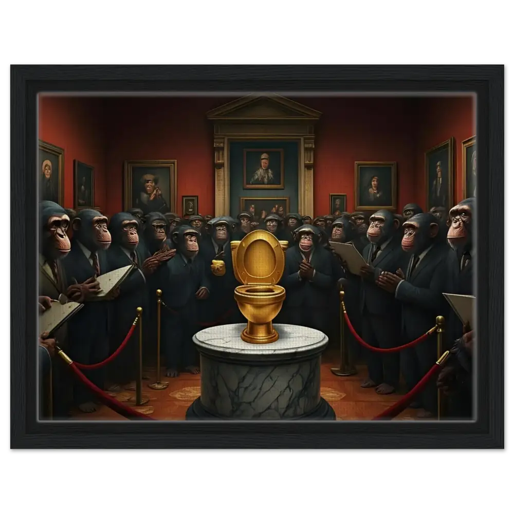 Golden Toilet displayed on The Golden Throne Framed Canvas PixiOnyx Deluxe Satire Edition