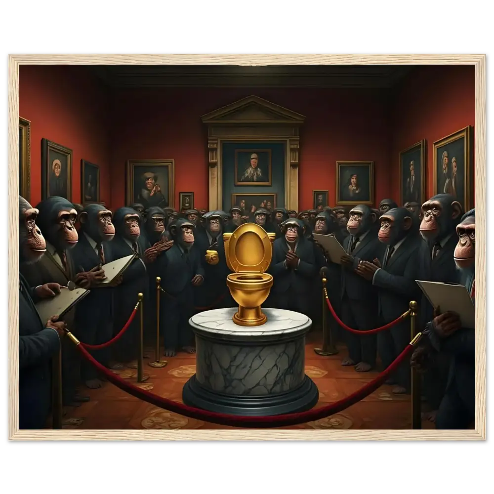 Golden Toilet displayed in The Golden Throne Framed Poster by PixiOnyx Satirical Masterpiece Frame
