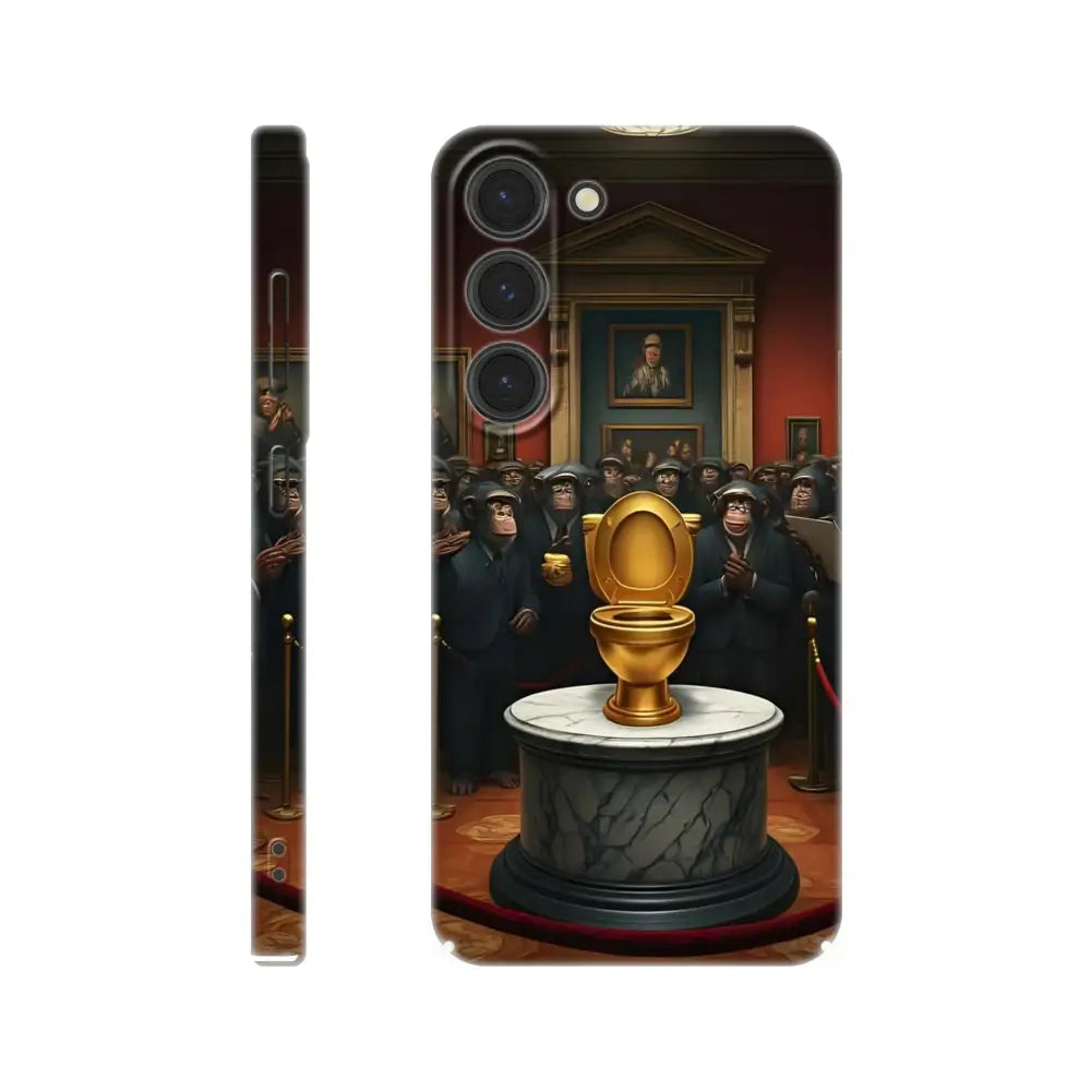 Golden toilet art phone case for Samsung from PixiOnyx The Golden Throne satirical design