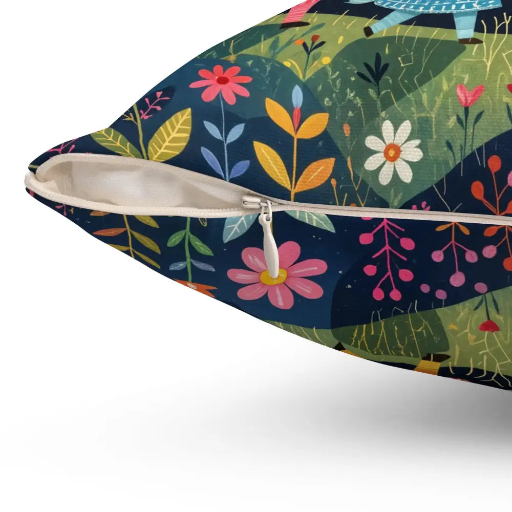 Floral patterned zippered throw pillow from Forest Creature Dance collection by Honson Ventures Limited