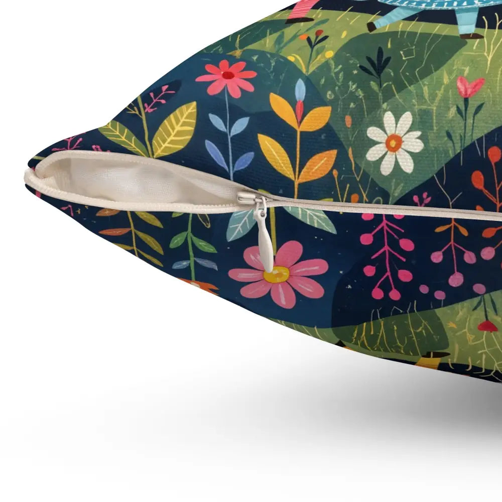 Decorative pillow with floral forest creature dance pattern and zipper closure by Honson Ventures Limited