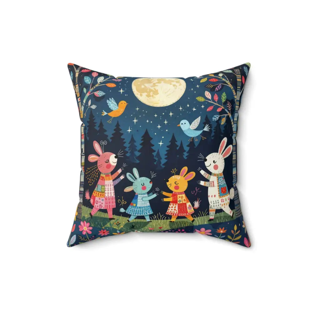 Decorative throw pillow Forest Creature Dance with rabbits under moon for Honson Ventures Limited
