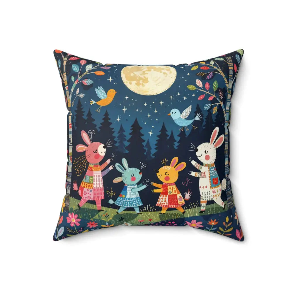 Whimsical forest animal print throw pillow from PixiOnyx Forest Creature Dance collection