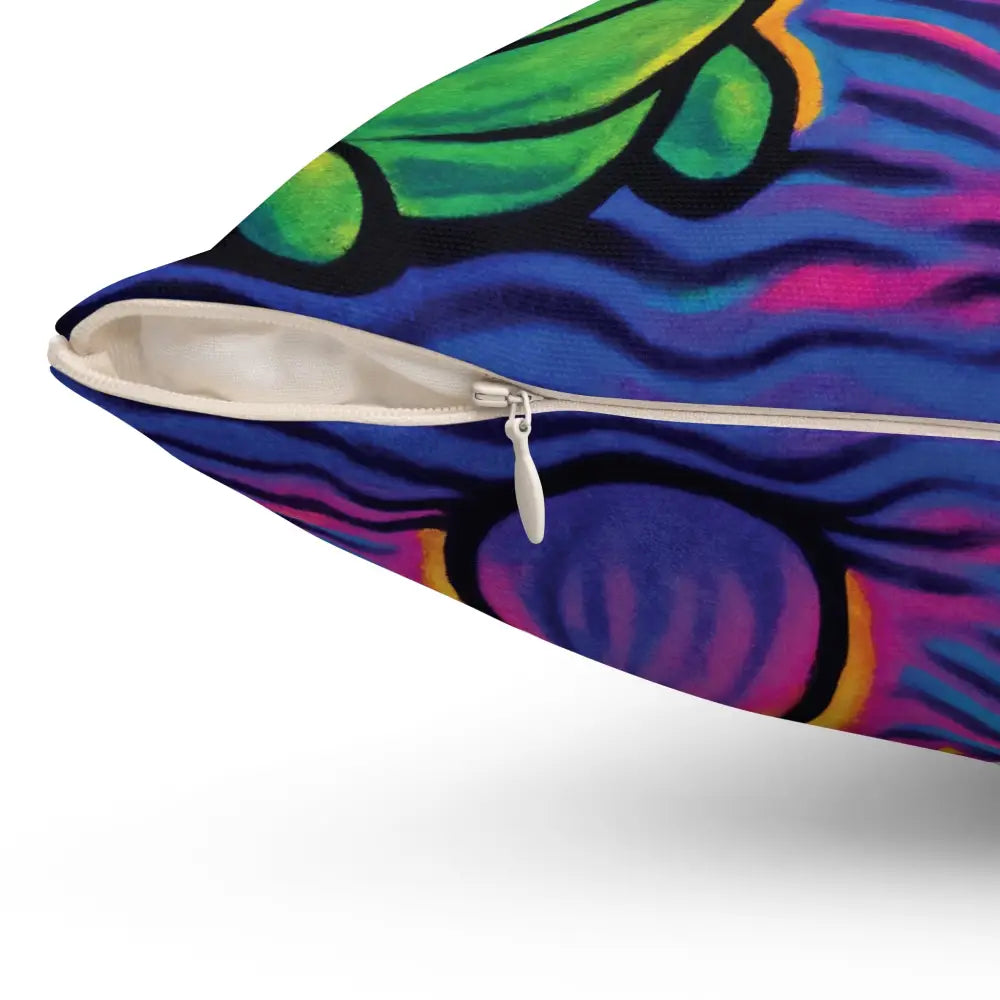 Colorful decorative throw pillow from PixiOnyx Psychedelic Decor Shroomapillar Snack Attack line