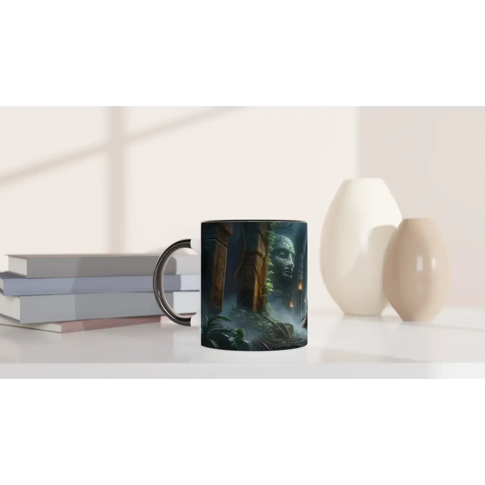 Artistic Torchbearer Mug with fantasy scene Sacred Glyphs Explorer Print 11oz Ceramic