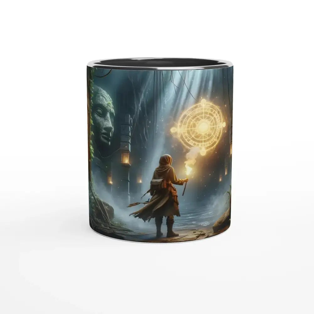 Ceramic Torchbearer Mug with Sacred Glyphs Explorer Fantasy Art 11oz PixiOnyx