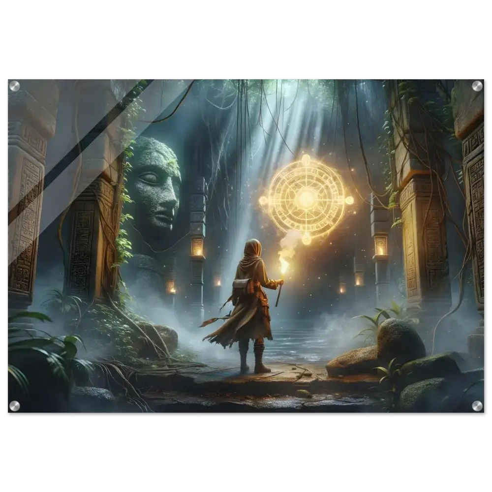 Framed fantasy art print Torchbearer of the Forgotten Glyphs Acrylic Wall Art