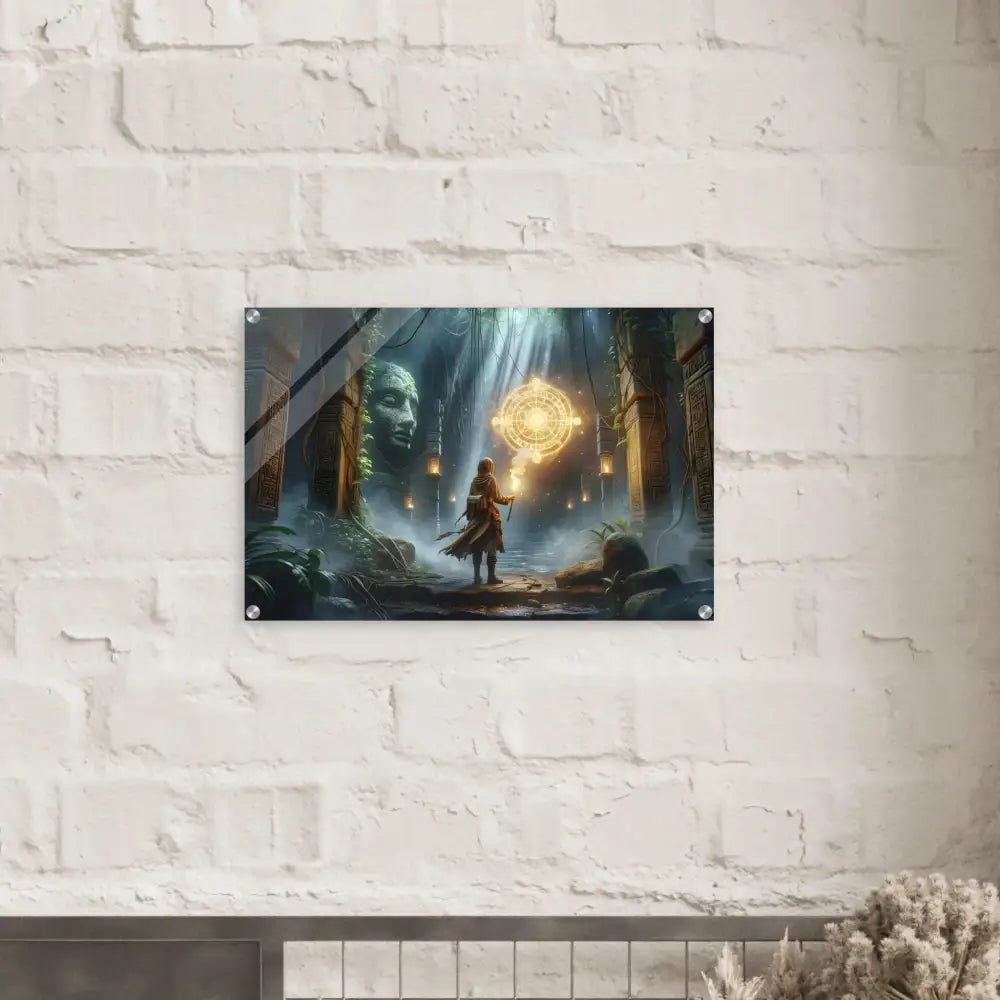 Fantasy art print depicting a Torchbearer of the Forgotten Glyphs acrylic wall art piece