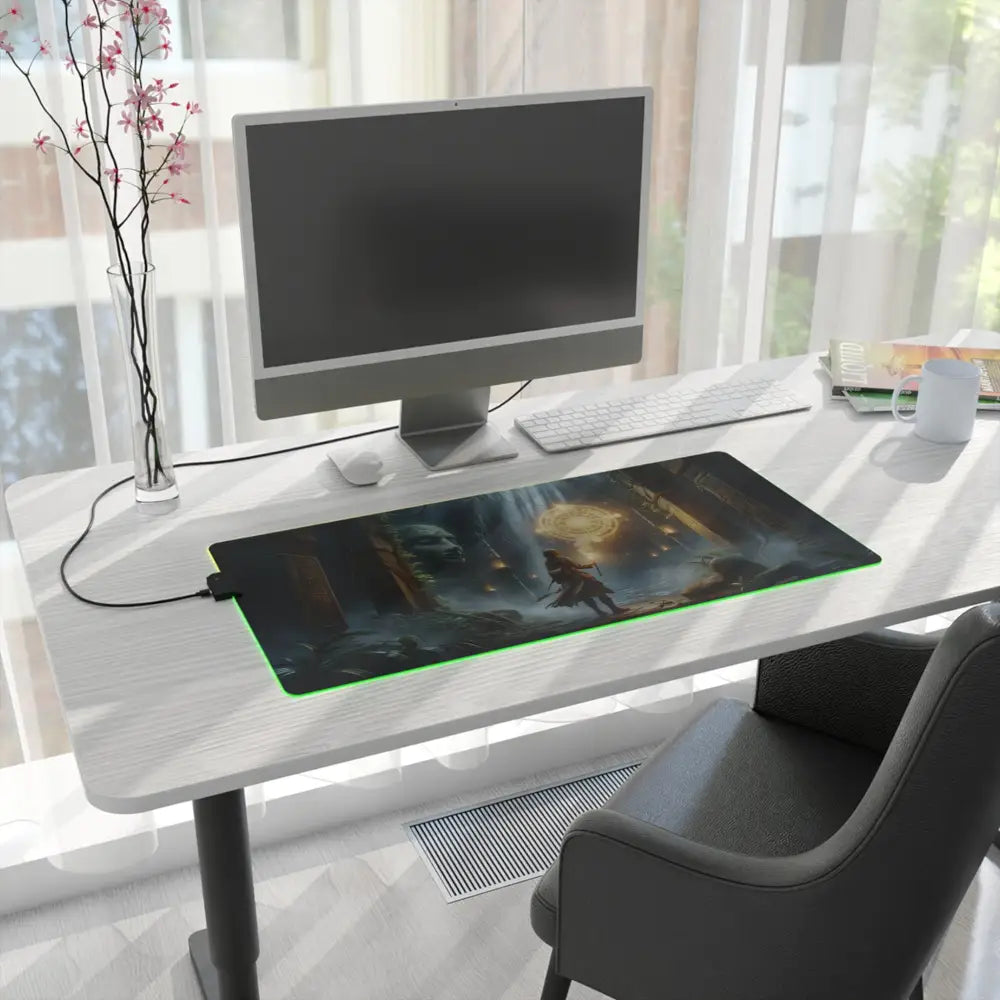 Illuminated gaming mousepad with fantasy artwork for PixiOnyx Lorelit setup
