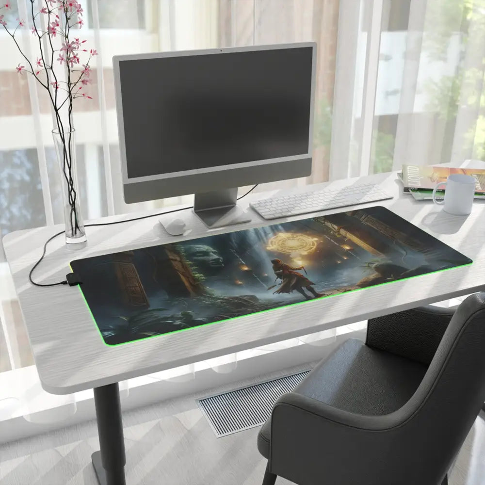 Gaming mousepad with fantasy artwork for PixiOnyx Lorelit Setup Torchbearer of the Forgotten Glyphs